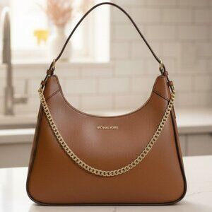 Michael Kors Luggage Brown Leather Chain Hobo Shoulder Bag NWT $598